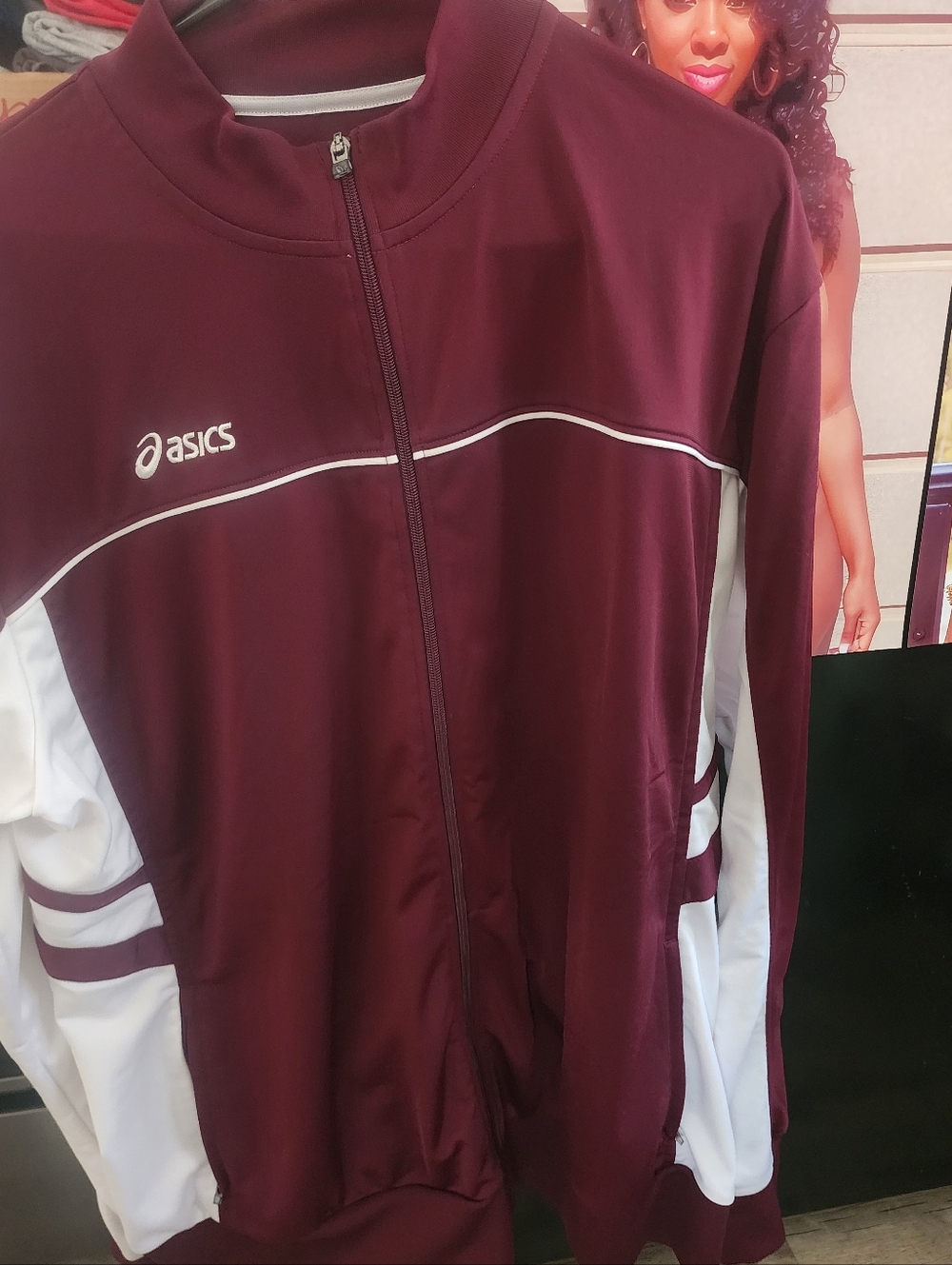 Asics Maroon and White Full-Zip Track Jacket